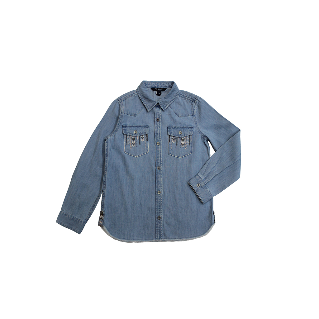 Light Wash Denim Shirt With Embroidery